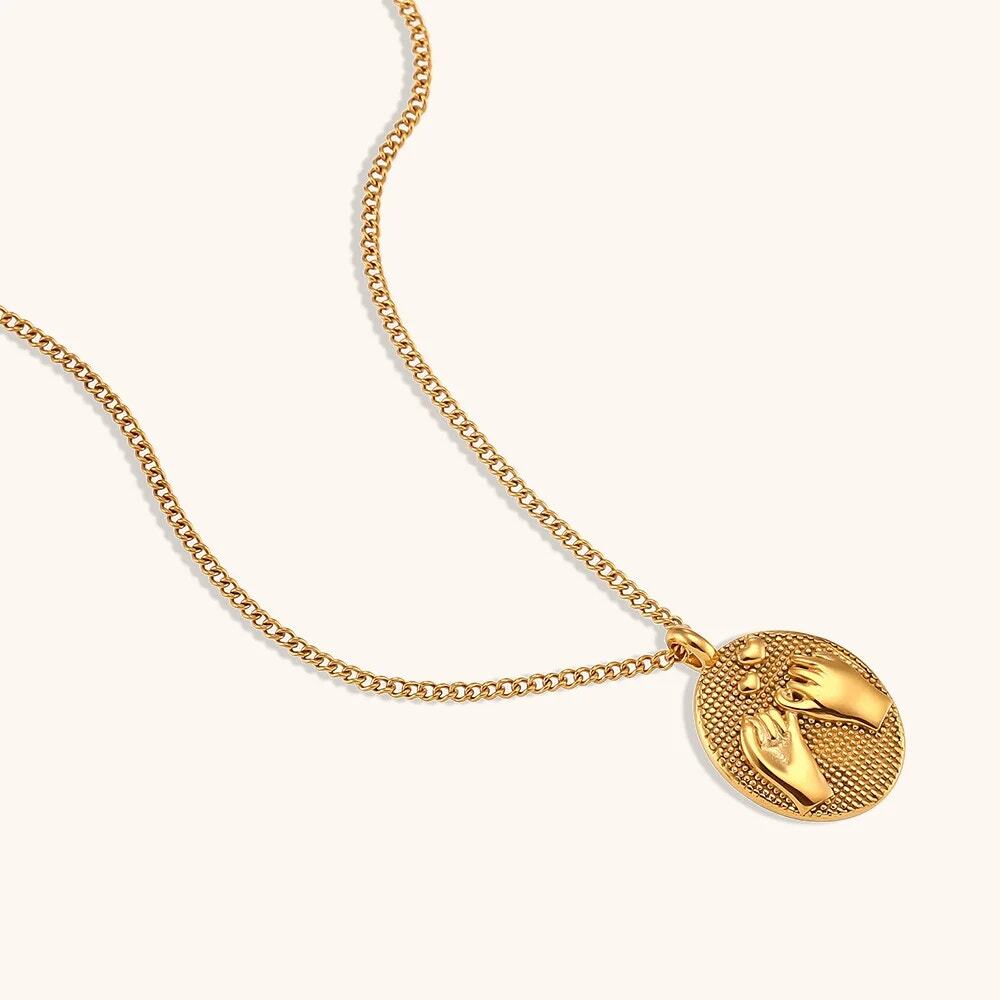 Pinky Promise Oval Pendant Necklace Friendship Gift For Her 18K Gold Plated - Picture 8 of 13